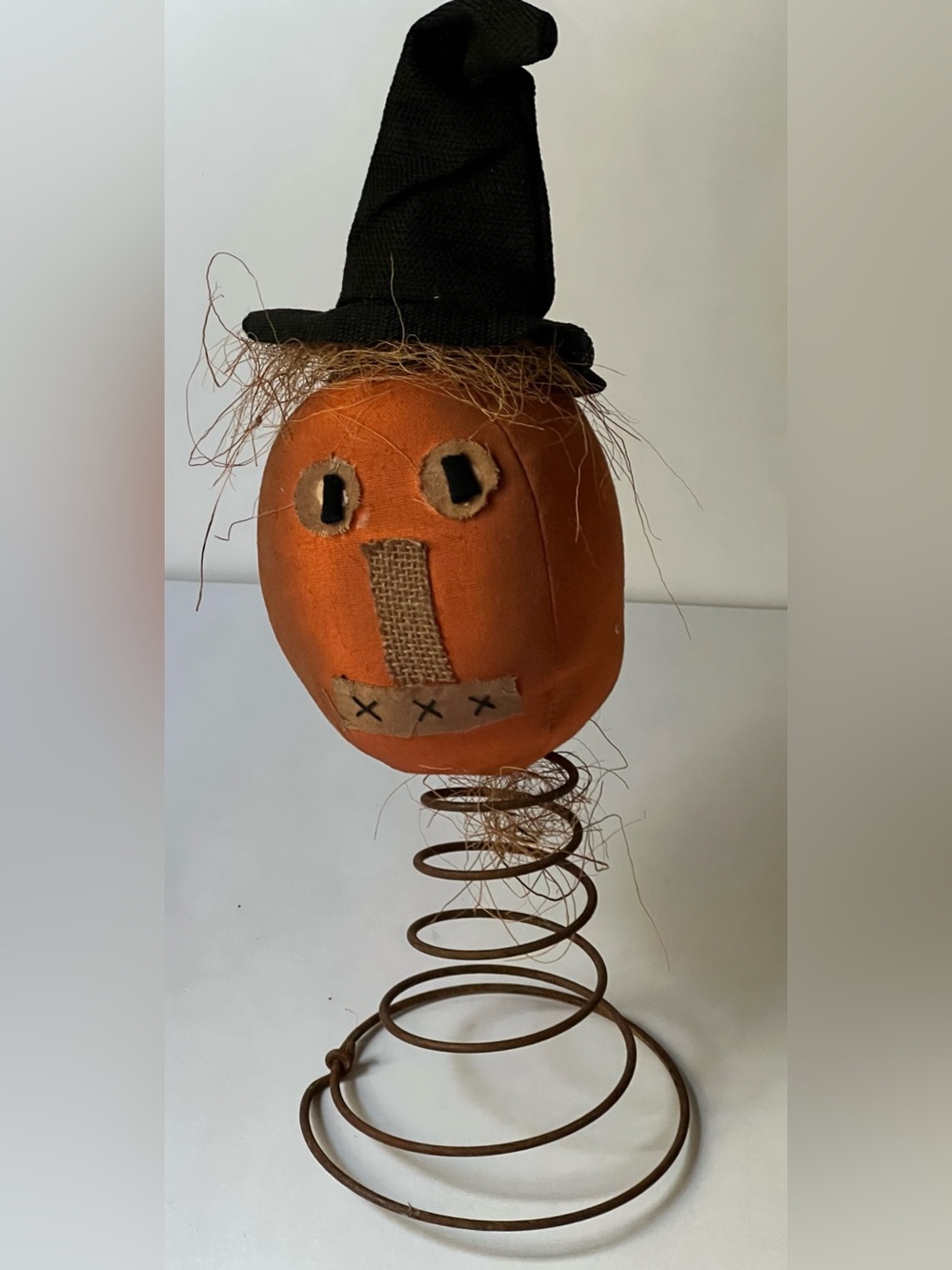 Handcrafted primitive Orange Pumpkin Head Spring Decoration